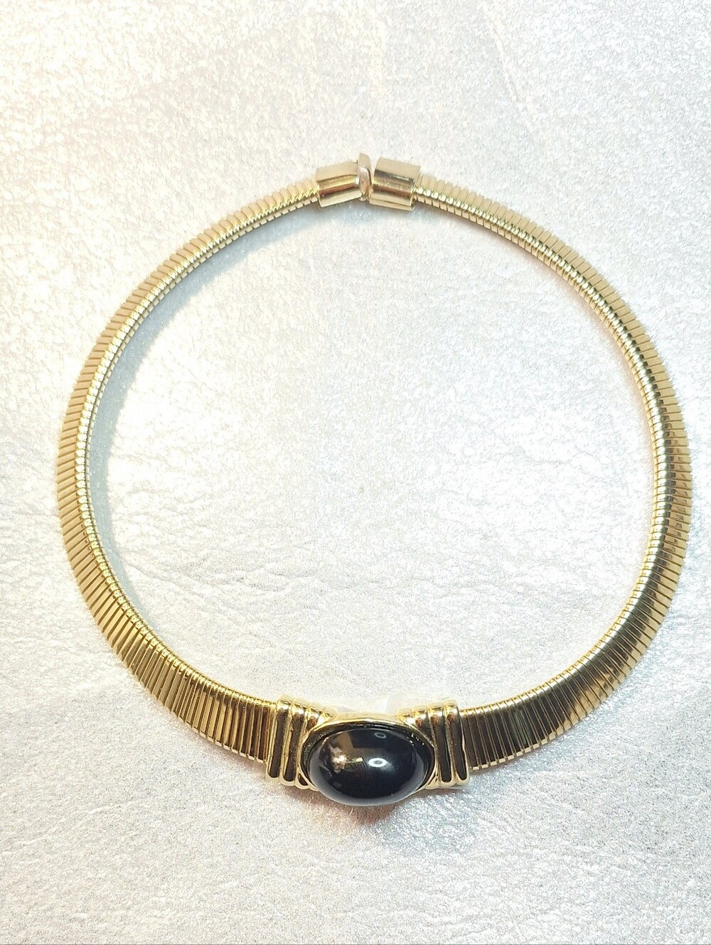 Vintage Collar- Choker Necklace Goldtone with Black Cabochon By Donald Stannard
